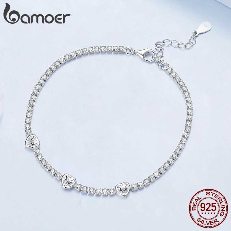 BAMOER 925 Sterling Silver Elegant Heart Bracelets for Women AAAAA CZ Adjustable Chain Tennis Bracelet Jewelry Gifts BSB208 H260707