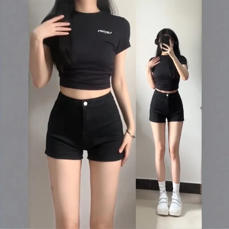 Summer High Waist Black Denim Shorts Super Short Trendy Girls Tight Jeans Cotton Casual Straight Leg Pants 260707