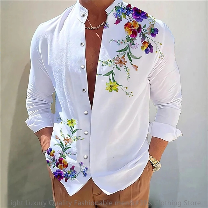 mens shirt long-sleeved shirt 3D printing flower pattern long-sleeved standing clothing fashion casual XS-6XL soft fabric 260707