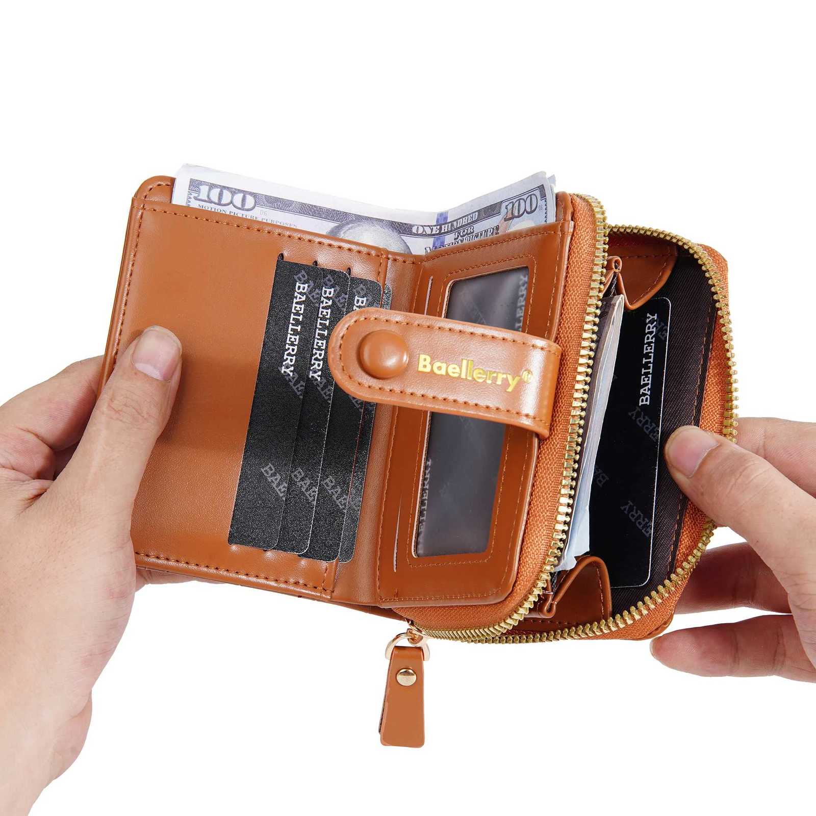 Snap Crocodile Pattern 1Pcs-Baellerry Womens Button Zipper Short Wallet 7-Card Slot Short Wallet with Transparent Window and Zippered Coin Pocket H260