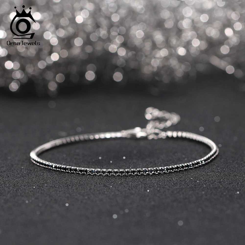 ORSA JEWELS Authentic 925 Sterling Silver Tennis Bracelet Fashion BlackPinkBlue 4A Zirconia Bracelet Jewelry for Women SB190 H260707