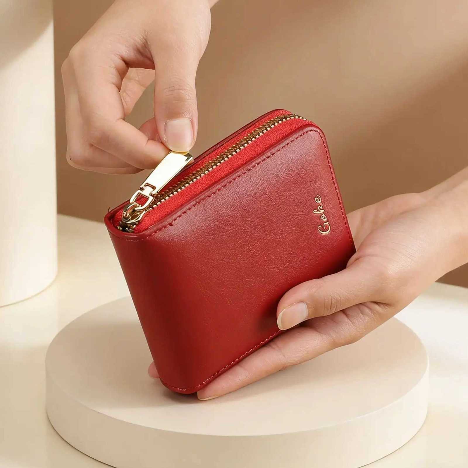 PU Red BUYLEMO Wine Leather Zipper Wallet Womens Large Capacity Multi-Card Slot Card Holder H260707