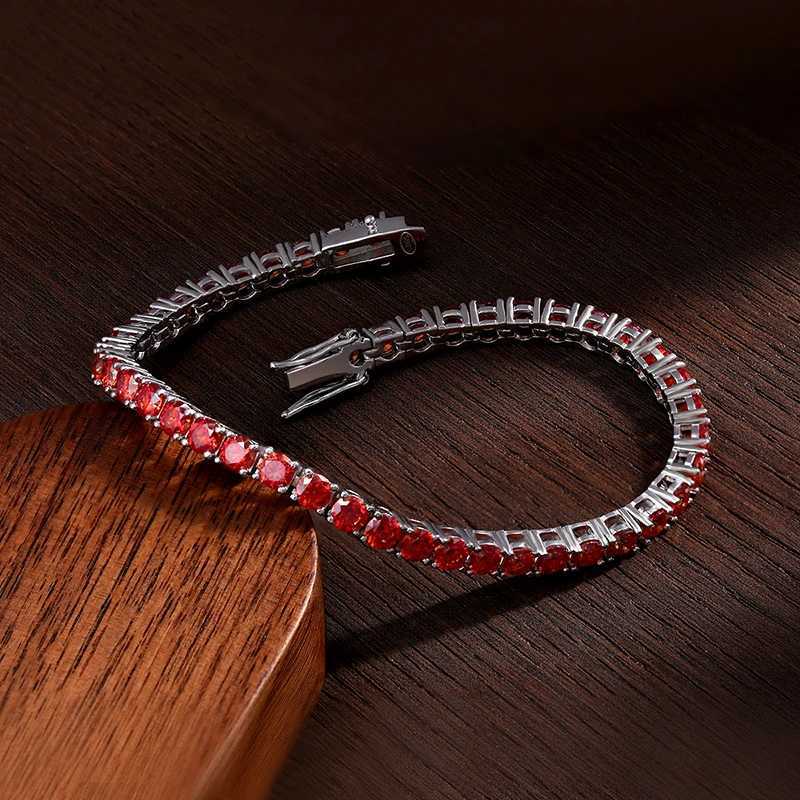 KNOBSPIN All Red Moissanite Tennis Bracelets for Women Man Wedding Jewelry with GRA s925 Sliver Plated 18k White Gold Bracelet H260707