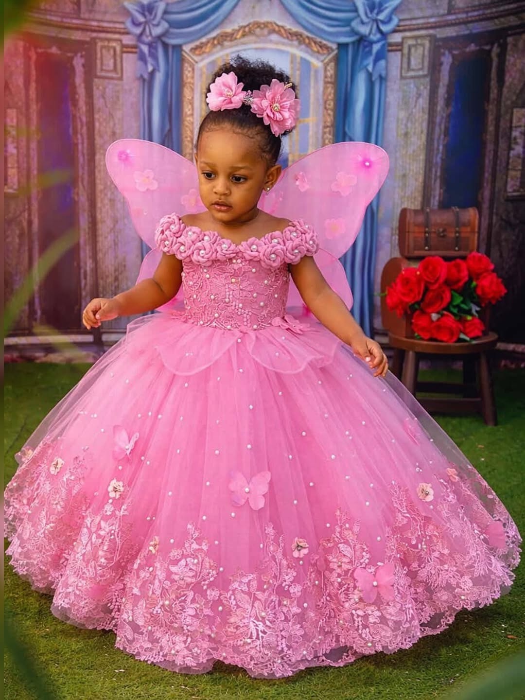 2026 Hot Pink Flower Girl Dresses Ball Gowns Off Shoulder Kids Wear Birthday Dress Appliqued Flora Sequined Lace Flowergirl Gowns For Wedding F357 - view 5