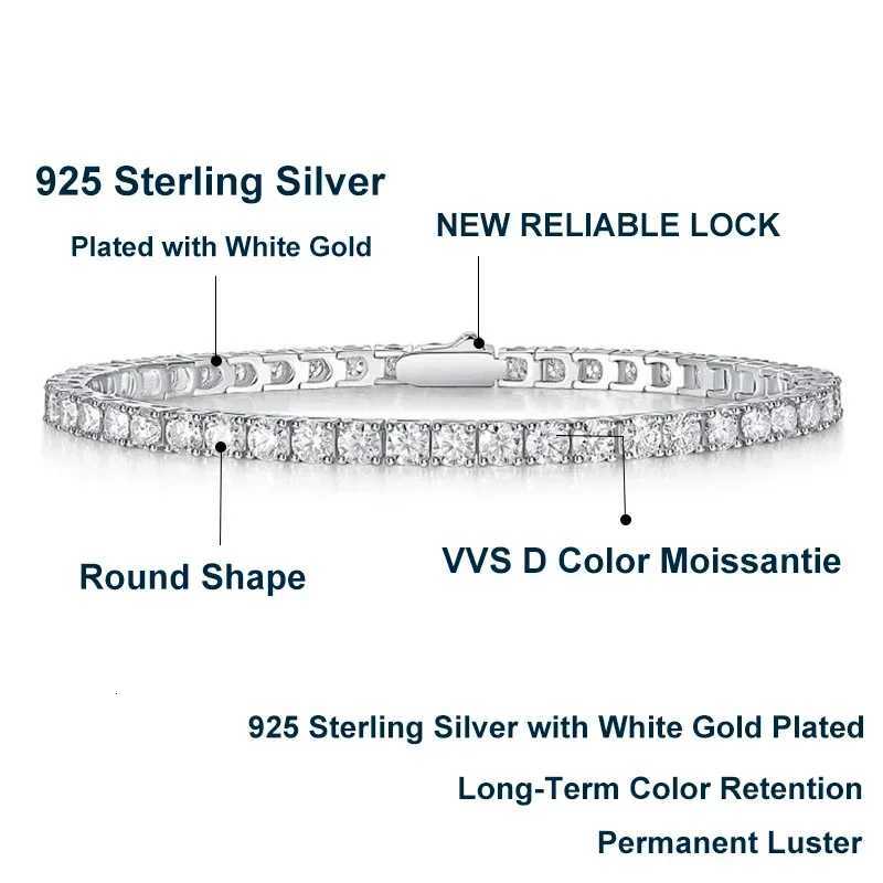 NeeTim 3mm 4mm 5mm 65mm Moissanite Tennis Bracelet s925 Sterling Silver Lab Diamond Bracelets for Women Men Chains H260707