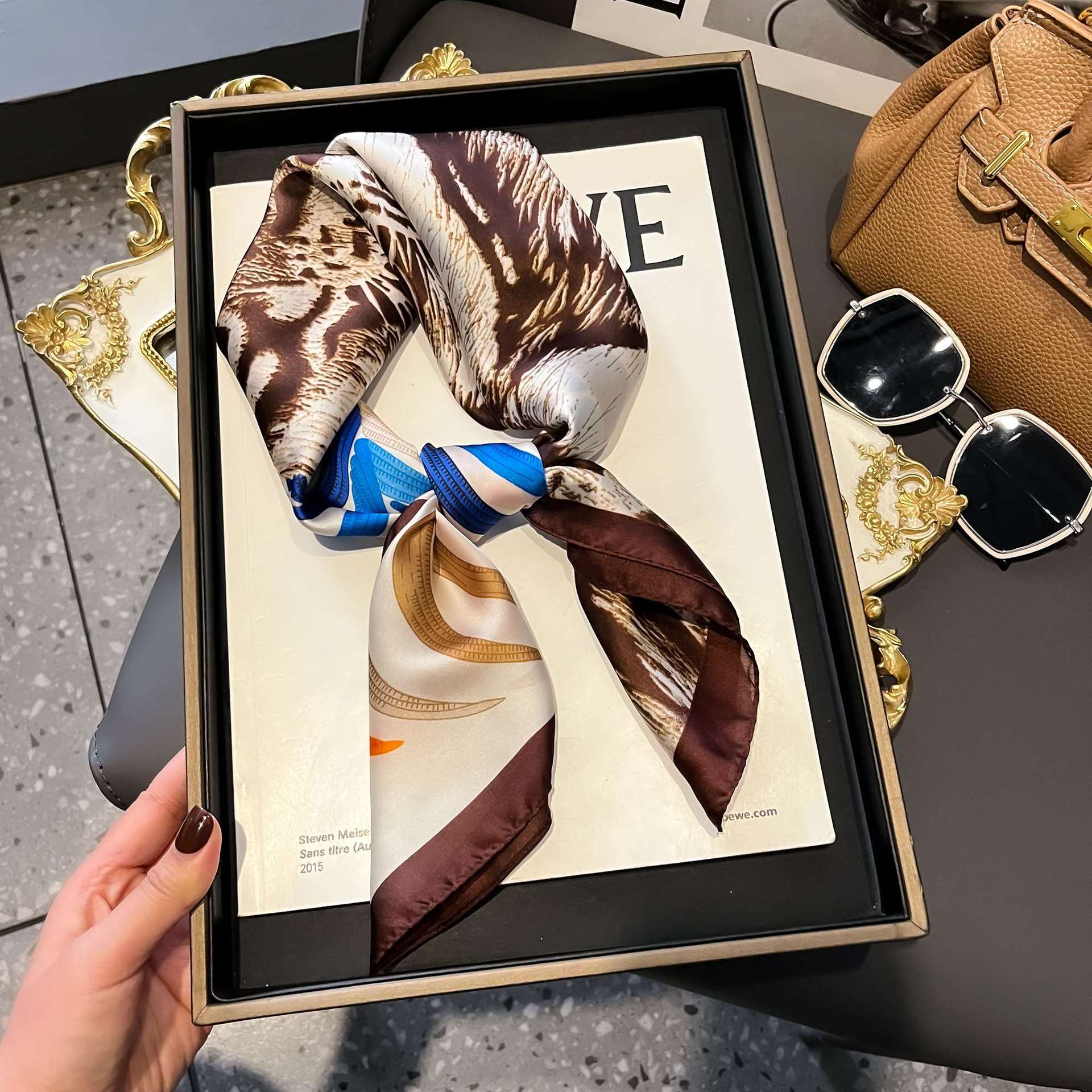 luxury new high end silk scarf designer scarf spring and autumn summer simulated silk 70 small womens scarf square scarf professional wearing neck sca - view 3