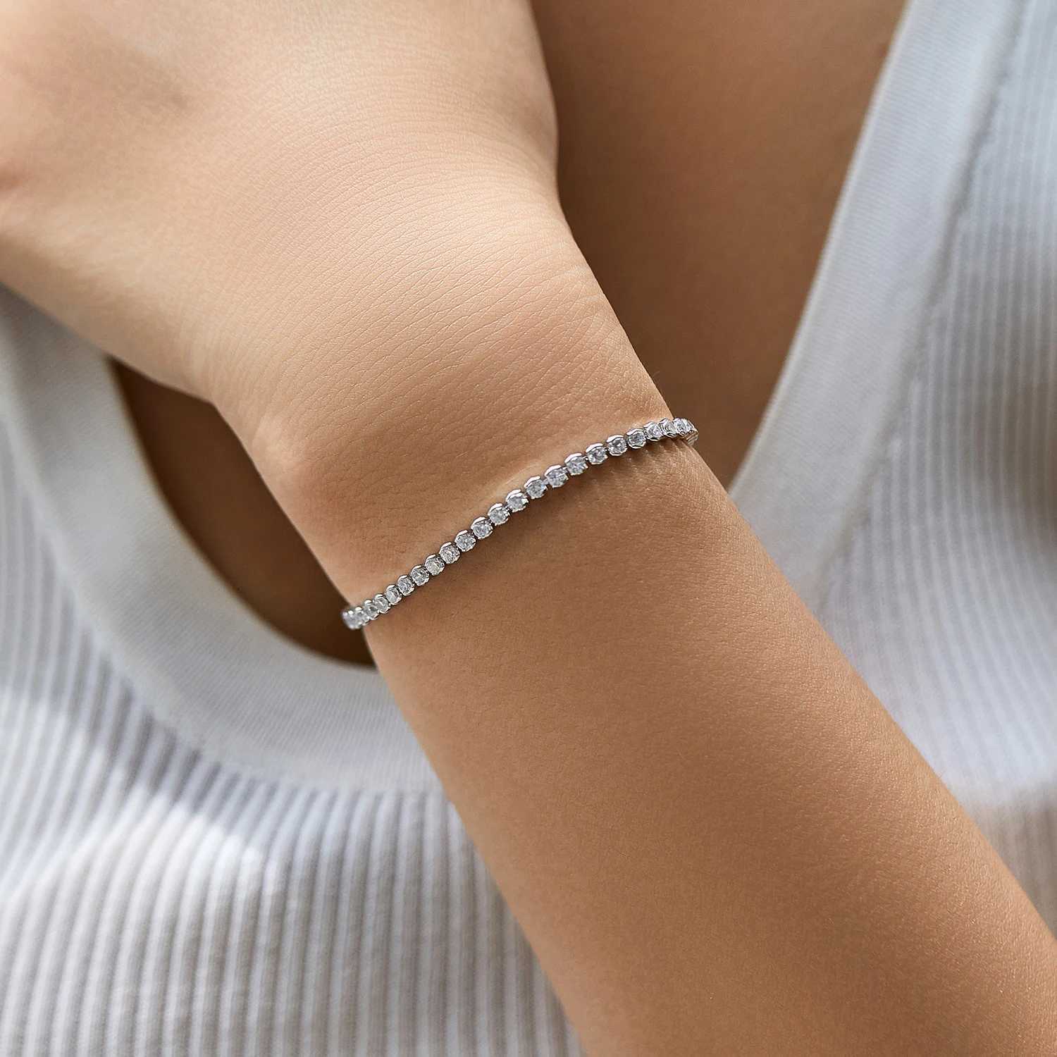 MODIAN 925 Sterling Silver Sparkling CZ Tennis Bracelet Round Zirconia Platinum Plated Bracelet For Women Fine Jewelry Gift H260707