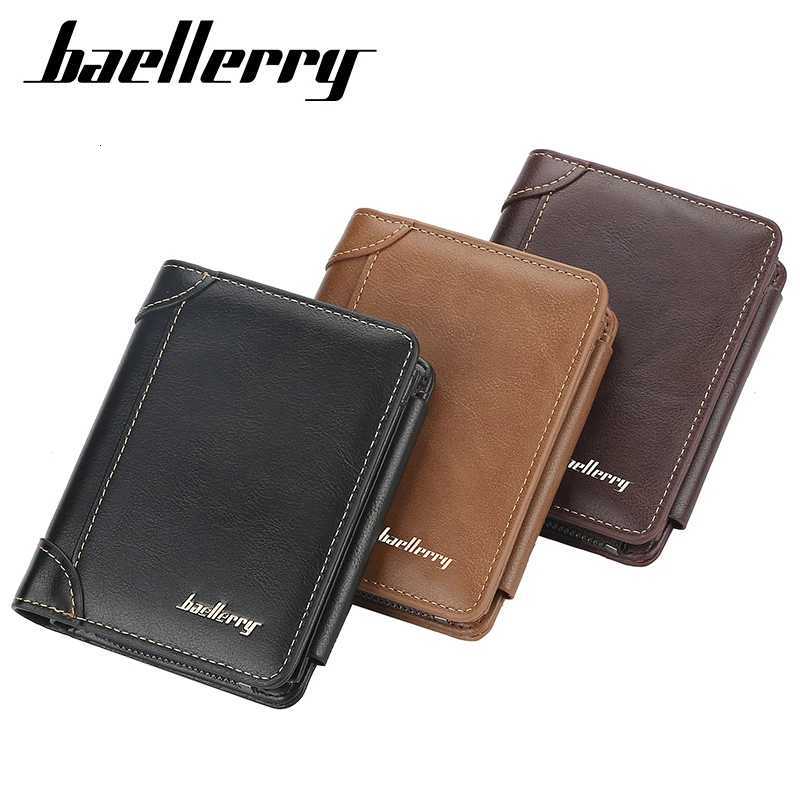 Wallets Baellerry Men PU Leather High Quality Zipper Short Desigh Card Holder Male Purse Vintage Coin Holder Men Wallets H260707