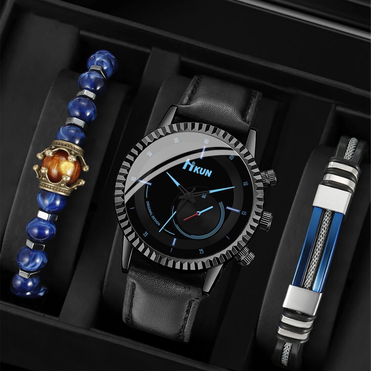 Men Wrist quartz Watch 2026 Creative Personalized Gear Dial Leather Strap Men's Quartz Wristwatch Korean Version Student Sports Beaded Bracelet S