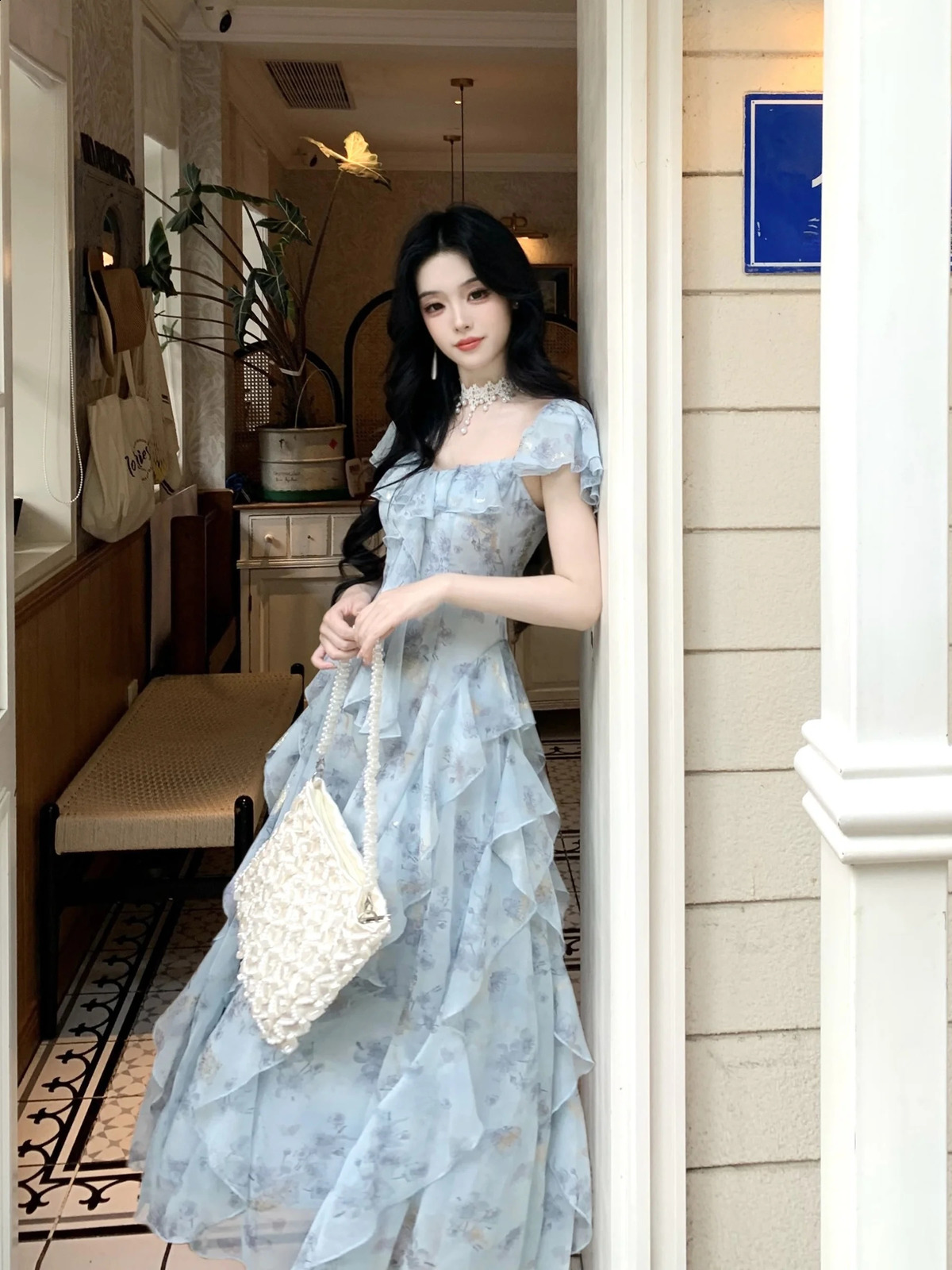 Summer Fre Sweet Sle Floral Print Dr Womens High Waist ALine Skirt ort Sve Gentle Wind Ele Beautiful Long D 260707