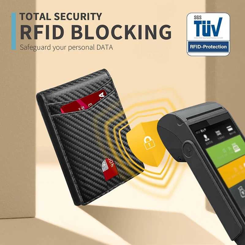 Rfid Mens Wallet Ultra Thin Leather with ID Window Multi Card Carbon Fiber Wallet H260707