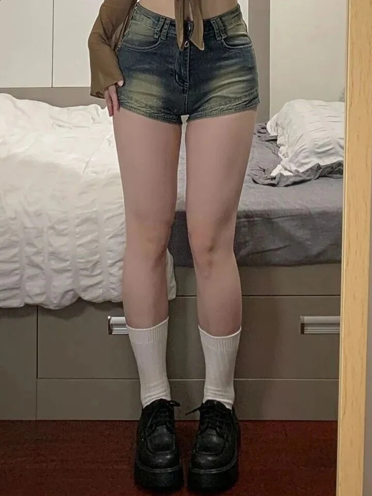 Summer Women Korean Retro Sexy Thin Denim Shorts Jeans Lady Mini Pants Girls Tight Elastic High Street Ultra Short 260707