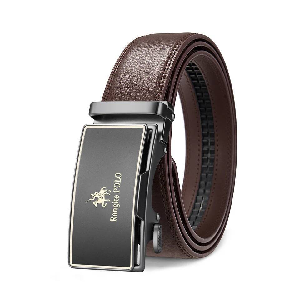 High Quality Black Brown Mens Belt, Genuine Leather Material, Adjustable Automatic Ratchet Buckle, Cuttable Business Belt J260706 J260706 - view 4
