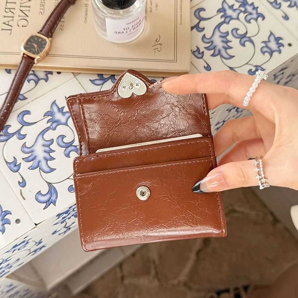 Korean Crack Heart Wallet Ins PU Leather Short Womens Leather Wallet Fold High Quality Student Purse Ladies H260707