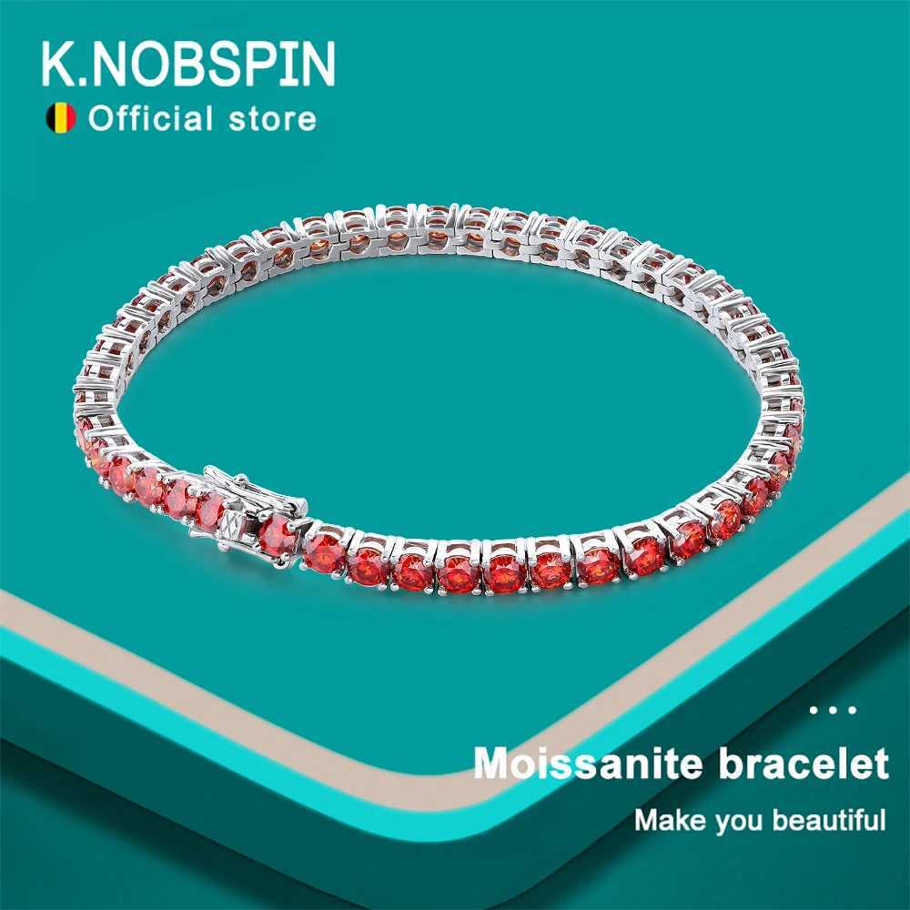 KNOBSPIN All Red Moissanite Tennis Bracelets for Women Man Wedding Jewelry with GRA s925 Sliver Plated 18k White Gold Bracelet H260707