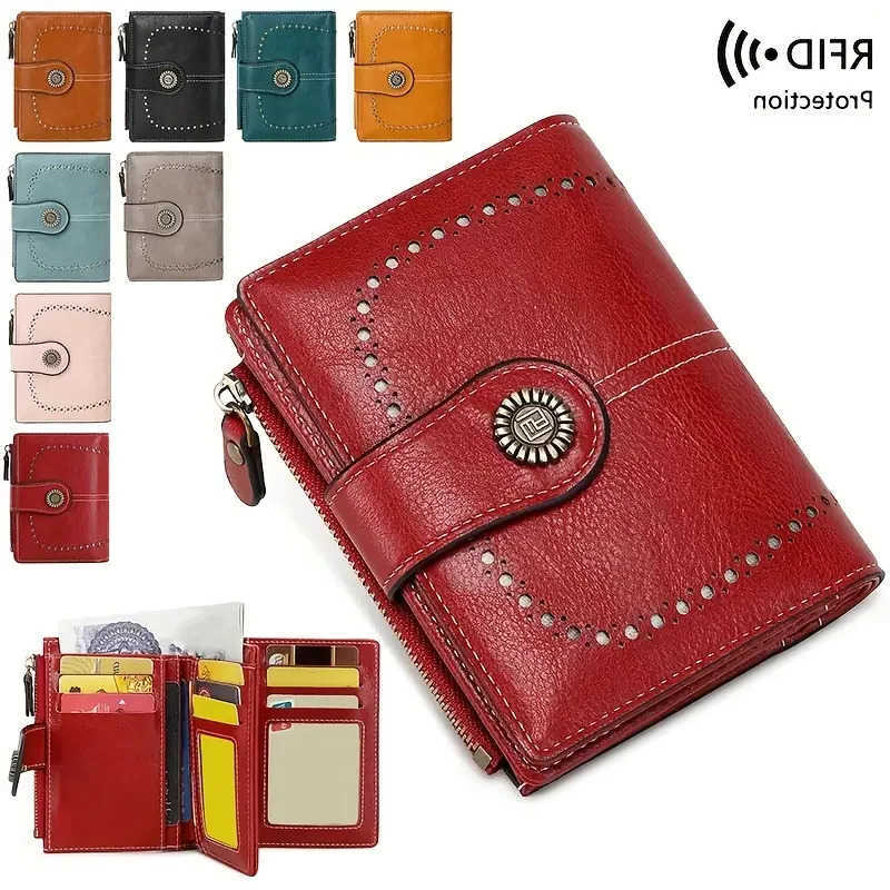 Wallet RFID Womens Anti-Theft Brush Multi-Card Slot Zipper FAshion Holder Vintage Multifunctional ShortWallet H260707
