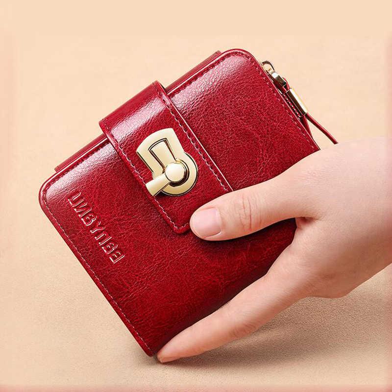 Small Fashion Womens Zipper Wallet Card Holder Coin Bag Large Capacity Cowhide Genuine Leather Purse for Birthday Gifts H260707