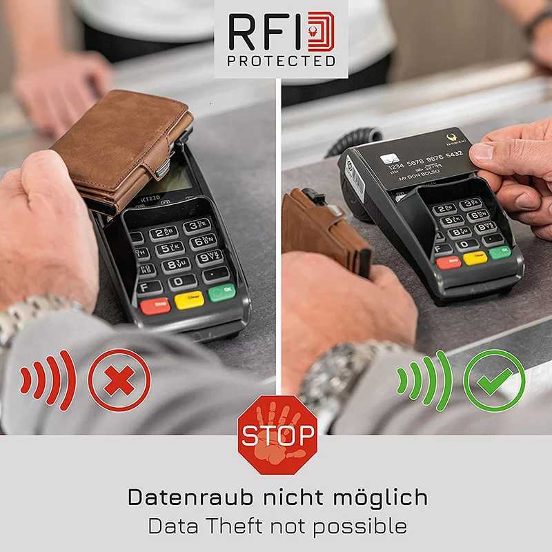 Case with Pop-Up RFID Protection Genuine Leather Wallet with Compartment for Notes and Coins for Men and Women H260707