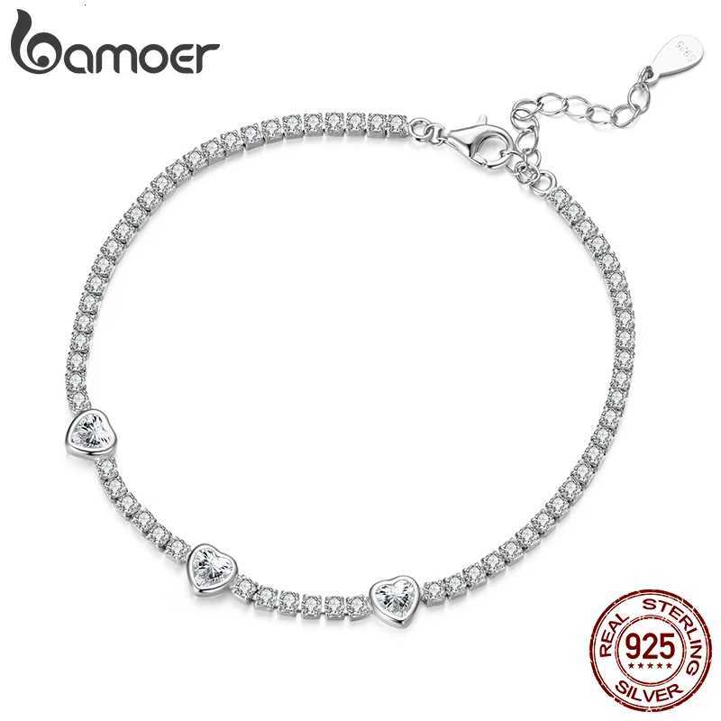 BAMOER 925 Sterling Silver Elegant Heart Bracelets for Women AAAAA CZ Adjustable Chain Tennis Bracelet Jewelry Gifts BSB208 H260707