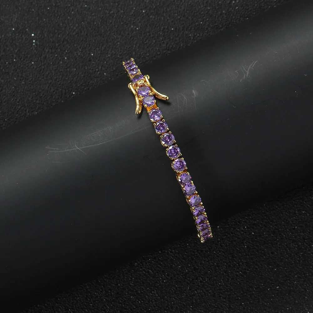 4mm Purple Zircon Tennis Bracelet Hip Hop Brass Wrist Chain Jewelry for Men Women 7 or 8 Inch H260707