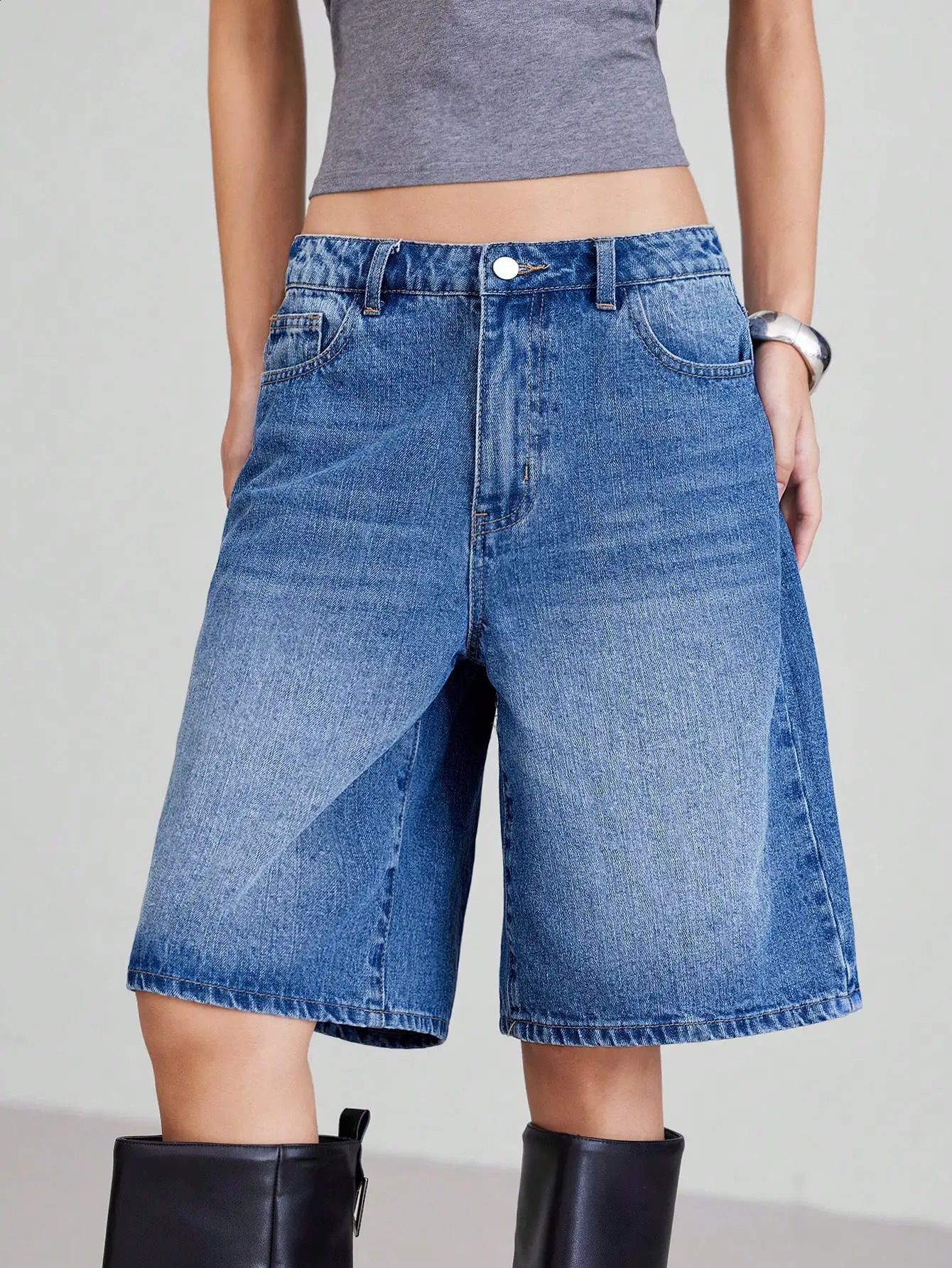 American Retro Style FivePiece Denim Shorts for Women Summer Spring 2025 Collection HighWaisted LooseFitting Slimming 260707