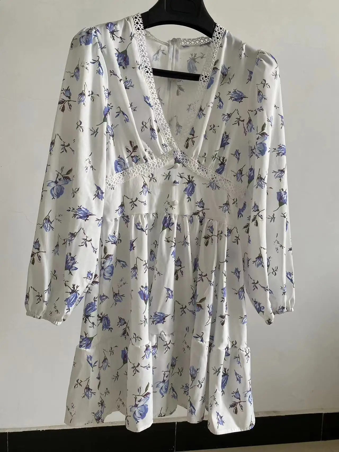 Women Floral Print Mini Dress High Waist ALine Summer Autumn Long Sleeve V Neck Dresses Vintage Beach Vacation Casual Vestidos 260707