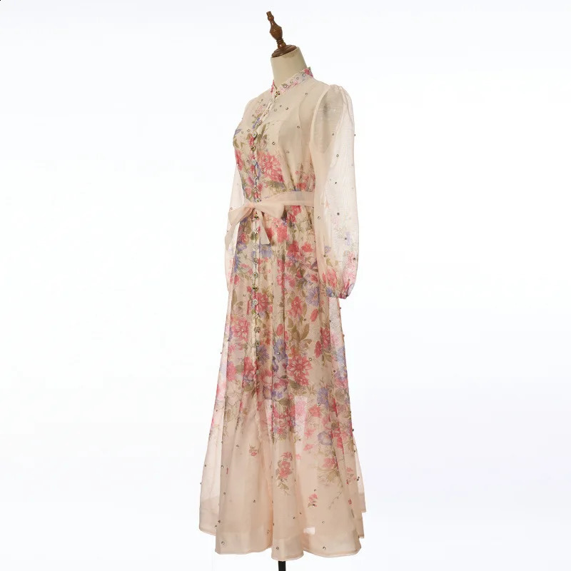 Elegant Long Diamond Flower Print Maxi Dress Single Piece High Waist Gored Skirt Style Comfortable Casual Streetwear 260707