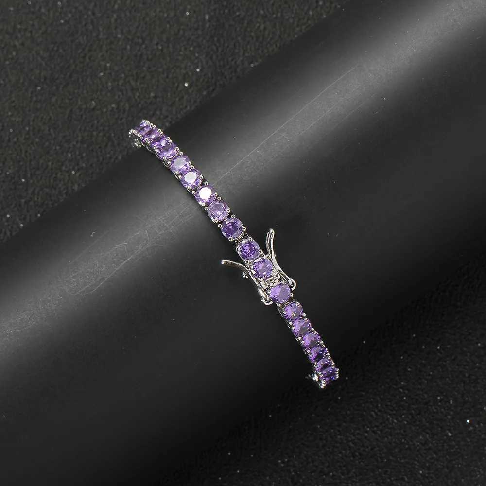 4mm Purple Zircon Tennis Bracelet Hip Hop Brass Wrist Chain Jewelry for Men Women 7 or 8 Inch H260707