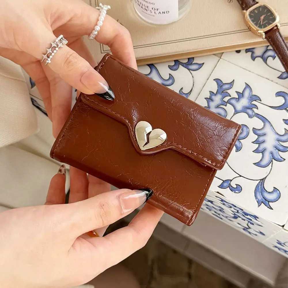 Korean Crack Heart Wallet Ins PU Leather Short Womens Leather Wallet Fold High Quality Student Purse Ladies H260707