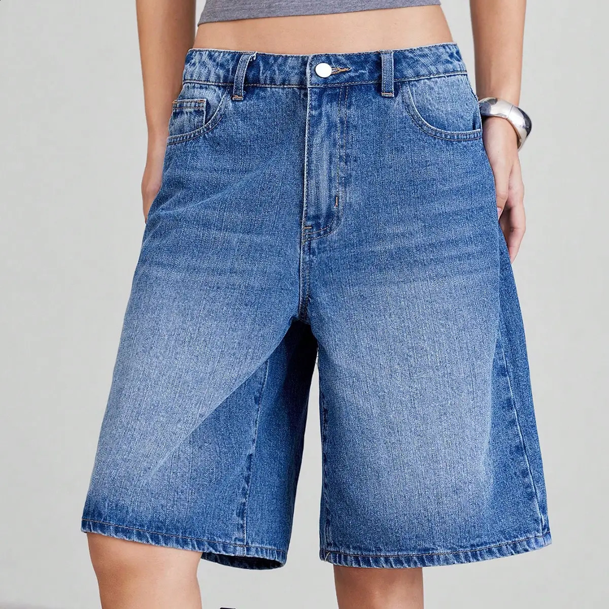 American Retro Style FivePiece Denim Shorts for Women Summer Spring 2025 Collection HighWaisted LooseFitting Slimming 260707