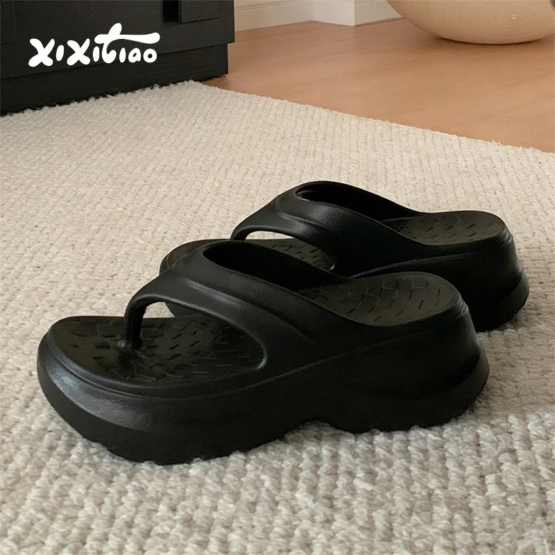 XIXITIAO Thick Platform Eva Flip Flops For Women 2026 Summer Clip Toe Non Slip Beach Sandals Comfortable Soft Sole Cloud Slipper 260707