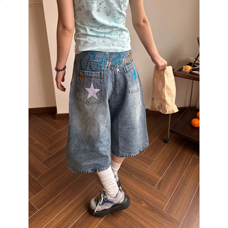 YIBASHU Women Blue Denim Shorts Y2k Jeans Short Pants Harajuku Aesthetic Vintage Embroidery Cowboy 2000s Trashy Clothes 260707