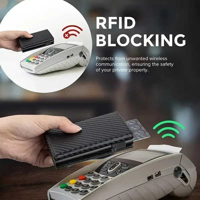Wallet with Zipper Coin Mens Purse Automatic Pop-up Metal Holder Minimalist RFID Blocking Business Card Wallet Idea H260707