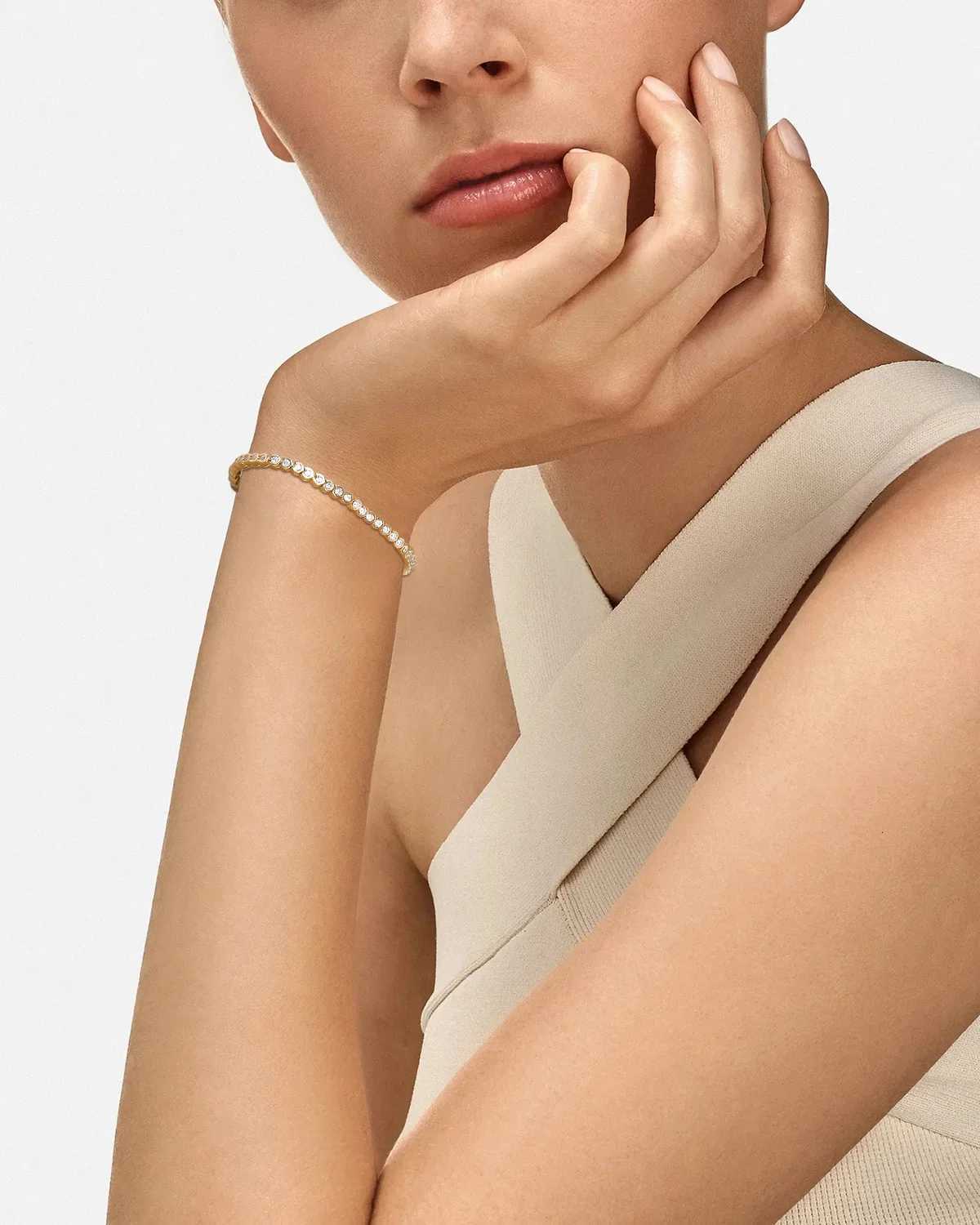 TYYL All 18mm Moissanite Tennis Bracelet 925 Silver 18k Gold Plated Round Bezel Diamond Bubble Thin Chain Womens Gifts Jewelry H260707