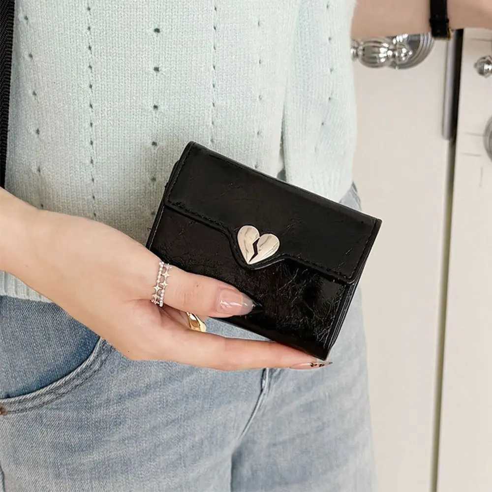 Korean Crack Heart Wallet Ins PU Leather Short Womens Leather Wallet Fold High Quality Student Purse Ladies H260707