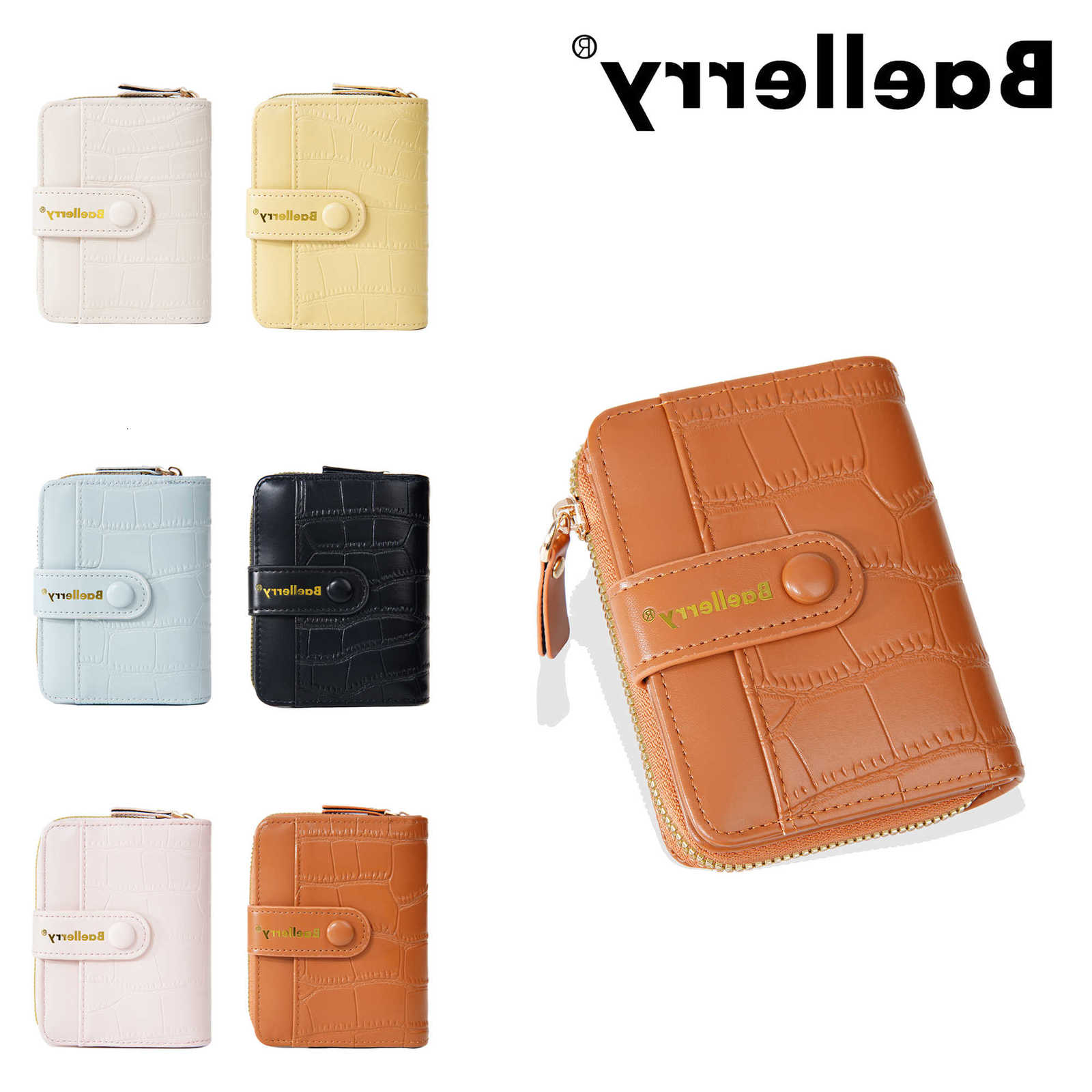 Snap Crocodile Pattern 1Pcs-Baellerry Womens Button Zipper Short Wallet 7-Card Slot Short Wallet with Transparent Window and Zippered Coin Pocket H260