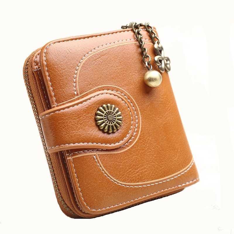 Leather Women Greased Vintage Wallets Flower Ladies Zipper Coin Purse Female Small Clutch Money Bag Holder Wallet H260707