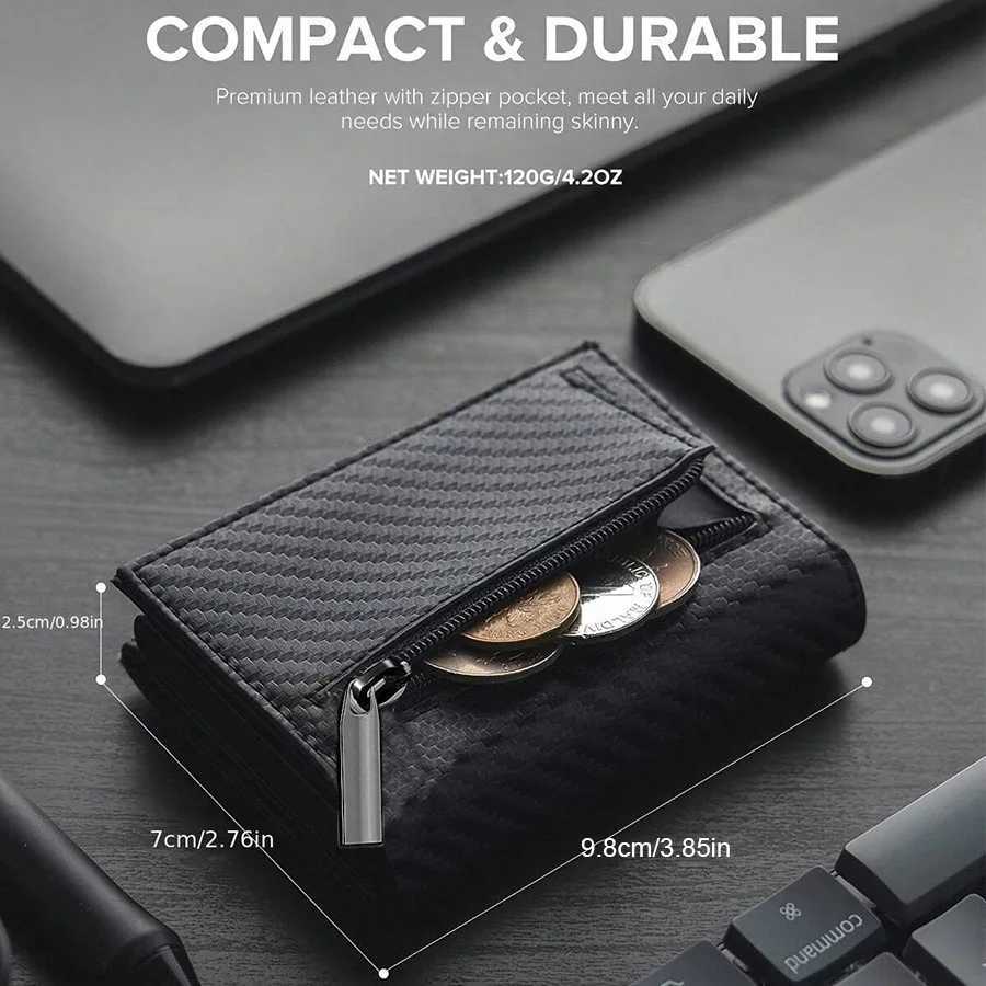 Wallet with Zipper Coin Mens Purse Automatic Pop-up Metal Holder Minimalist RFID Blocking Business Card Wallet Idea H260707
