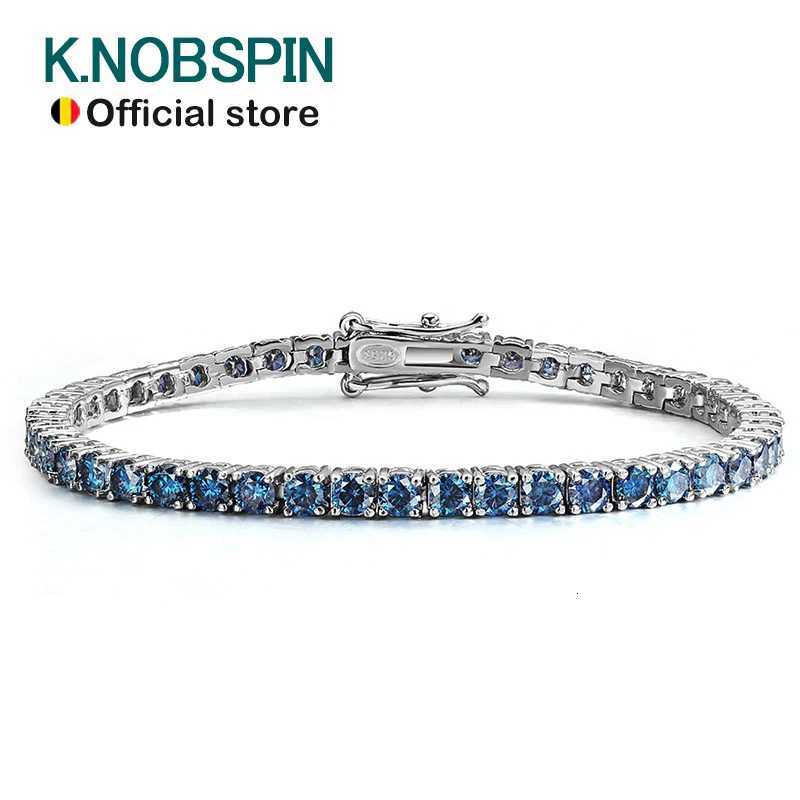 KNOBSPIN Blue Moissanite Tennis Bracelets for Women Man 3mm 4mm Lab Grow Diamond with Certificate 925 Silver Plated 18k Bracelet H260707