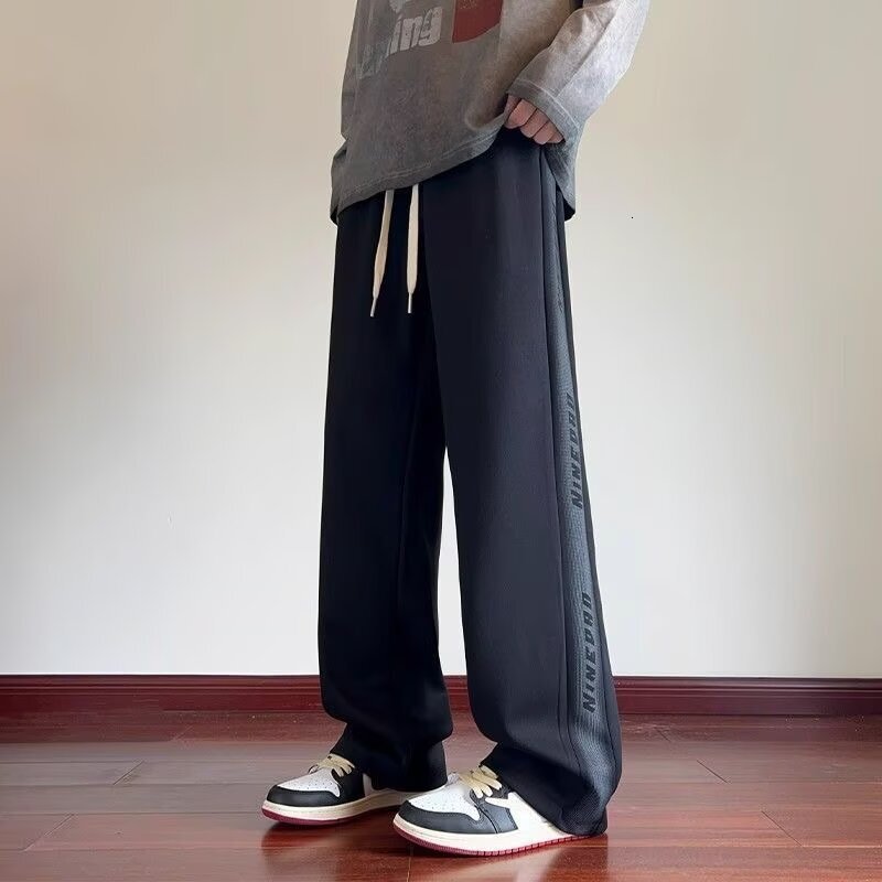 Luxury Brand Designer Grey Sweatpants For Men - Summer And Spring New Style Casual Pants, Loose Straight Fit, Sporty Long Pants, Trendy