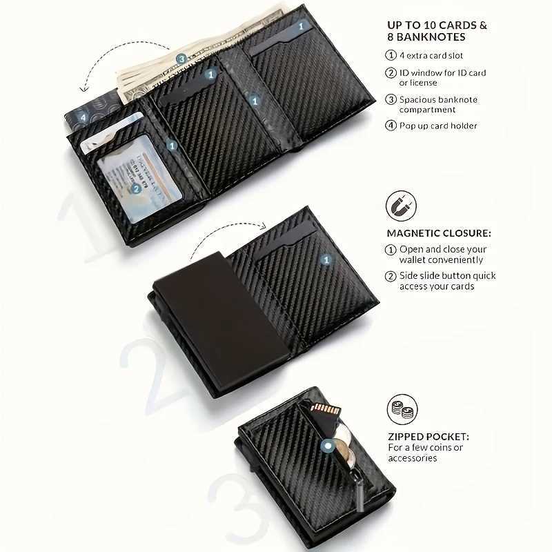 Wallet with Zipper Coin Mens Purse Automatic Pop-up Metal Holder Minimalist RFID Blocking Business Card Wallet Idea H260707