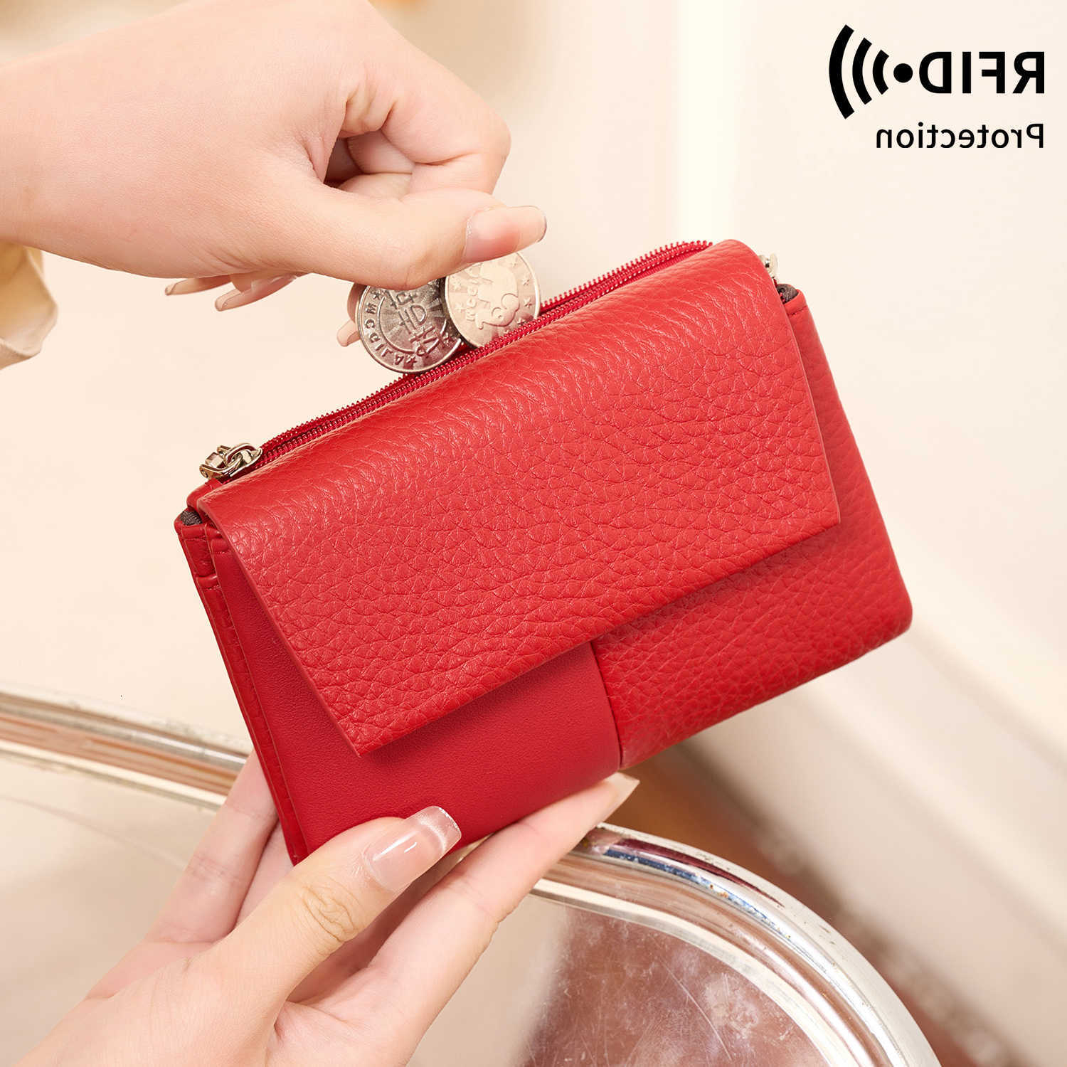 Tri-fold Womens Wallet Multi-card RFID Slot Card Holder Fashionably Simple Large Capacity Clutch bag with Zipper Coin Pocket H260707