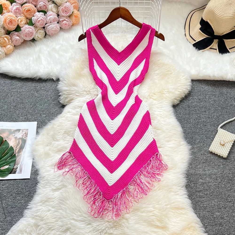 Summer YuooMuoo Woman Dress 2026 New Fashion Sexy Package Hips Sleeveless Irregular Party Dress Lady Tassels Beach Vestidos H260707