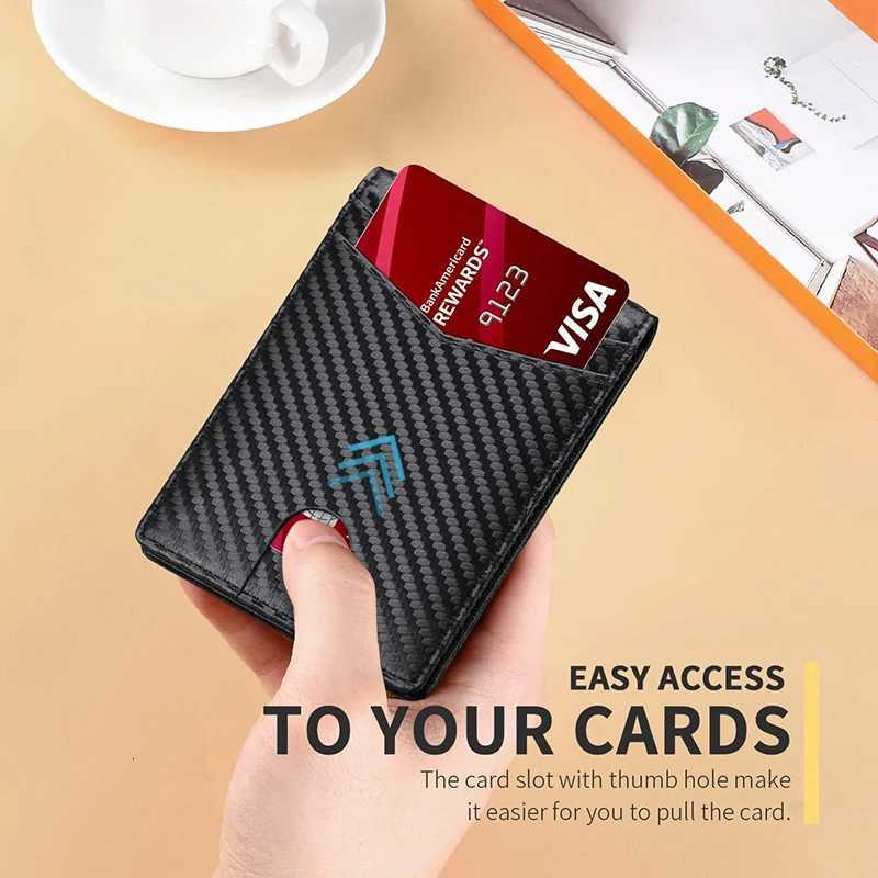 Rfid Mens Wallet Ultra Thin Leather with ID Window Multi Card Carbon Fiber Wallet H260707