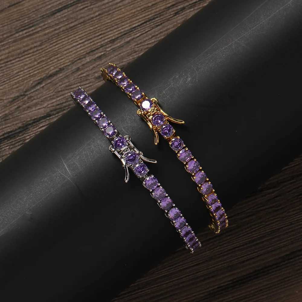 4mm Purple Zircon Tennis Bracelet Hip Hop Brass Wrist Chain Jewelry for Men Women 7 or 8 Inch H260707