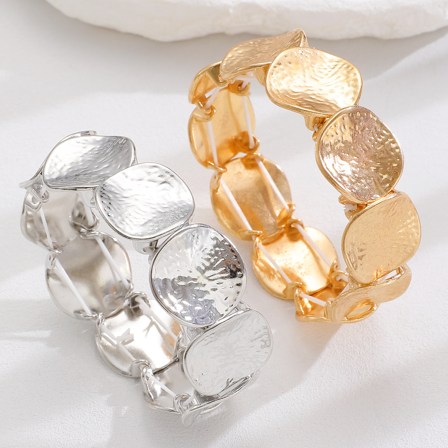 Heavy-Duty Small-Scale Accessory: Personalizable Metallic Geometrical Elastic Wristband