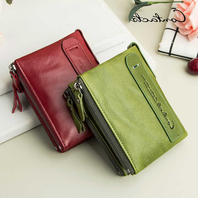 Genuine Leather Wallets for CONTACTS Women Vintage Bifold Fashion Business Purse Card Holder Coin Purse Money Clip Men Wallets H260707