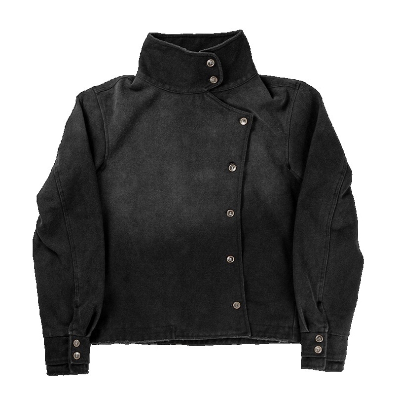 Y2k Fencing Jacket Vintage Wash Gradient Irregular Buttons Unisex Jacket Gothic Harajuku Streetwear Canvas Cotton Casual Jacket 260707