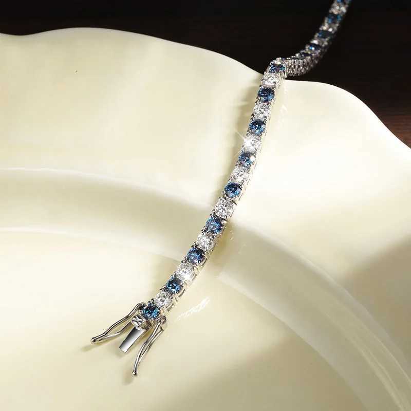 KNOBSPIN Blue Moissanite Tennis Bracelets for Women Man 3mm 4mm Lab Grow Diamond with Certificate 925 Silver Plated 18k Bracelet H260707
