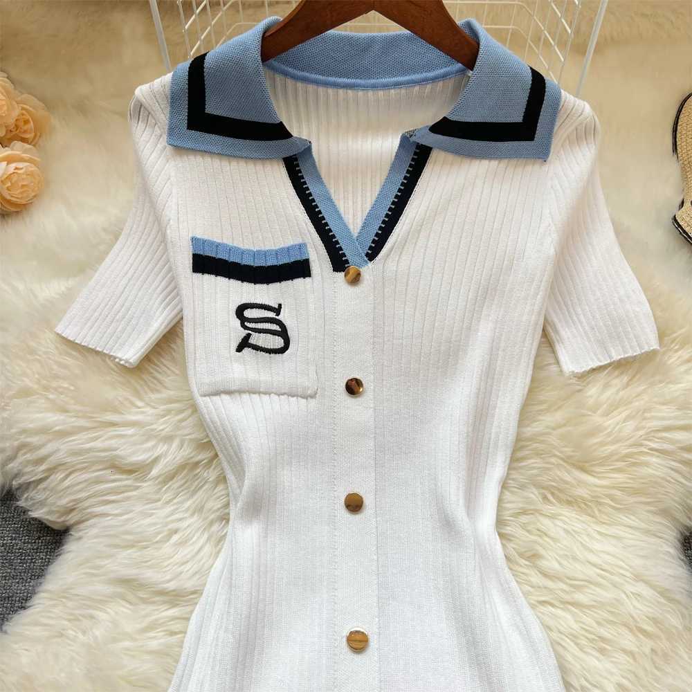 Hips YuooMuoo Chic Fashion Sexy Package Knitted Long Dress Women Brand Fashion Turn-down Collar Embroidery Bodycon Shirt Dress H260707